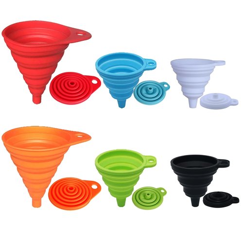 KongNai Funnel Set - Foldable Silicone Kitchen Funnels for Easy Liquid Transfer | 6 Pack, Small & Large