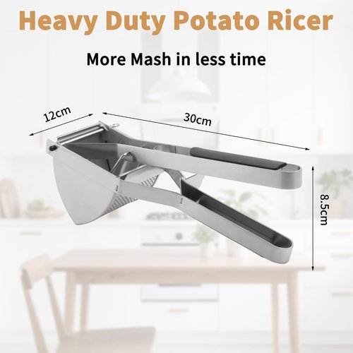 Heavy Duty Potato Ricer, Large 22oz Potato Masher, Stainless Steel Press and Mash Kitchen Gadget for Mashed Potatoes, Spaetzle Maker with Silicone Handle