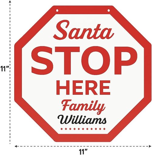 Christmas Santa Please Stop Here Sign - Wooden Front Door Hanger for Holiday Home Decor