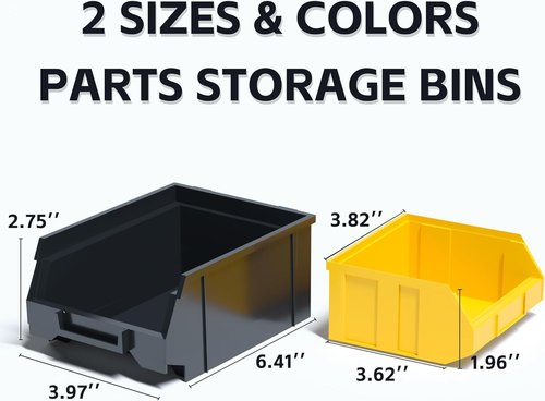 KJE Wall Mounted Storage Bins - 30PCS Plastic Tool Organizer for Garage | Black & Yellow