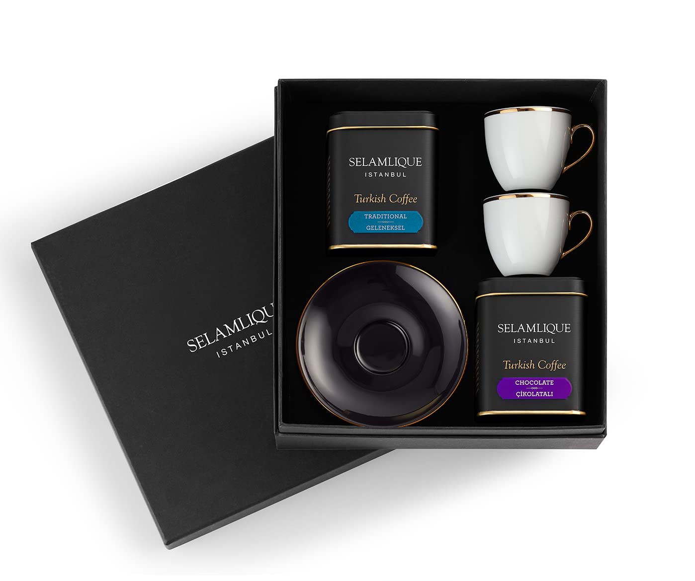 SELAMLIQUE ISTANBUL Turkish Coffee Set: Black Turkish Coffee Cups (2) for Traditional Coffee Ritual