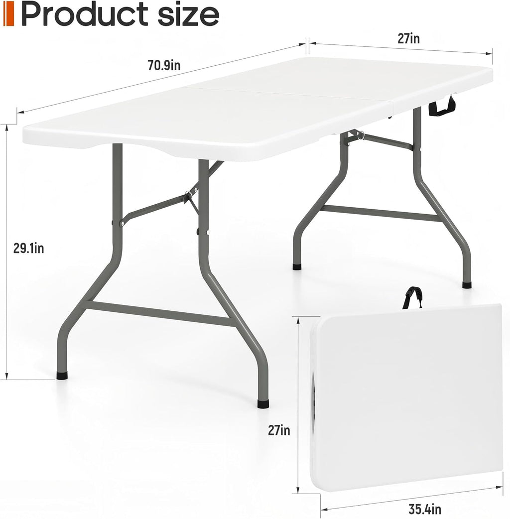 Skiennix Folding Table - 6FT Heavy Duty Waterproof Design | Portable & Foldable with Handle, 350 LBS Capacity
