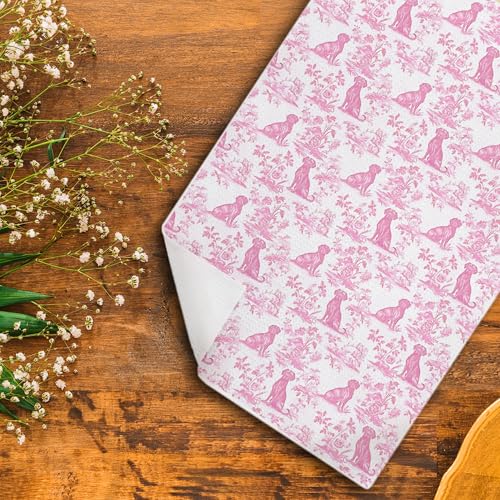 Pink Chinoiserie Labrador Retriever Kitchen Towels - 16x24 Inch