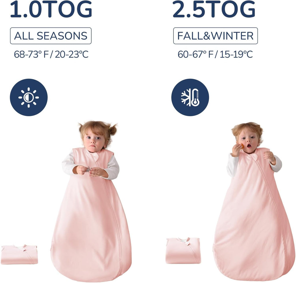 Skiennix Baby Sleep Sack - 0.5 Tog & 1.0 Tog Unisex Cotton Toddler Sleeping Bag | 2-Way Zipper Design