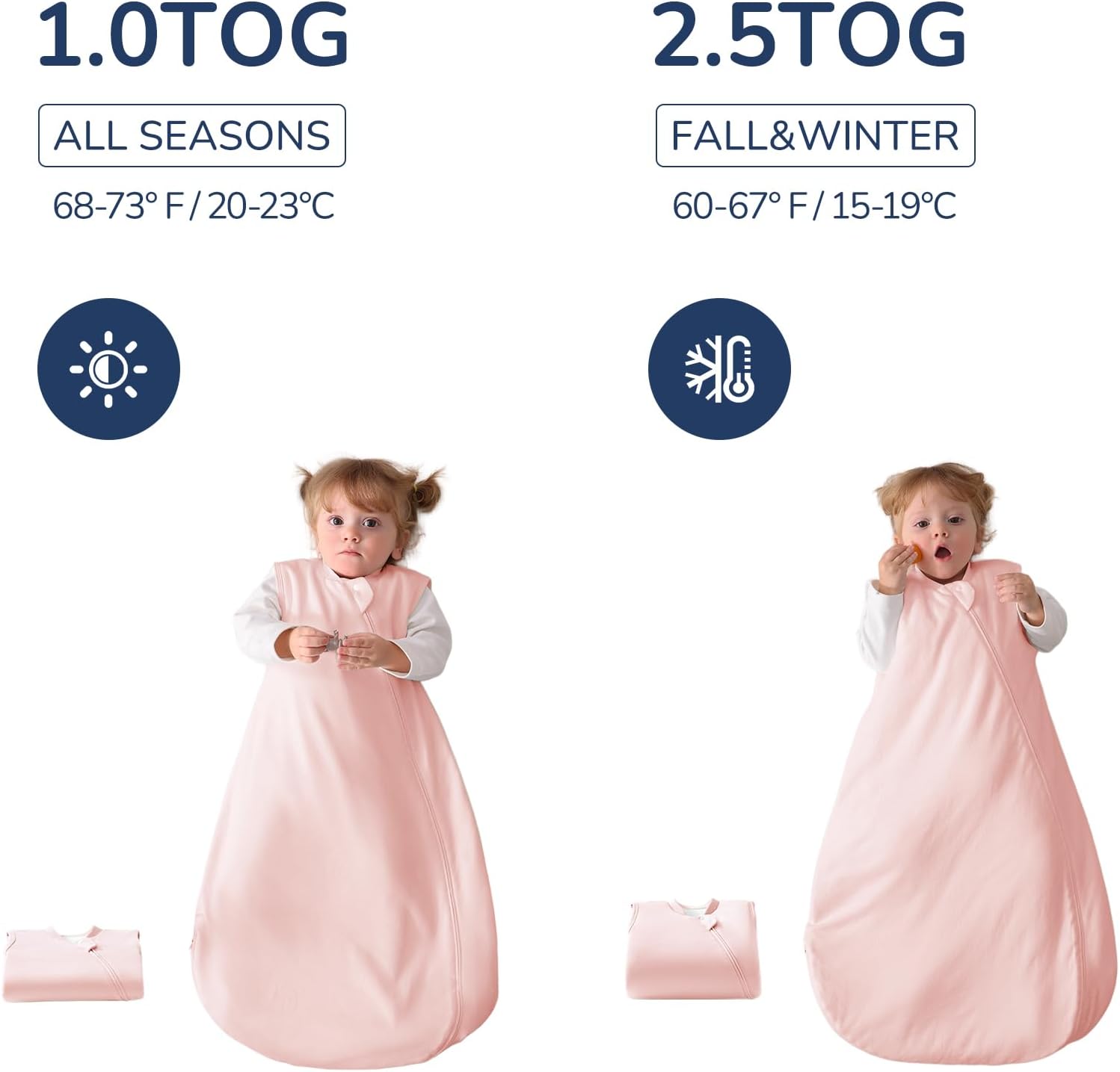 Skiennix Baby Sleep Sack - 0.5 Tog & 1.0 Tog Unisex Cotton Toddler Sleeping Bag | 2-Way Zipper Design