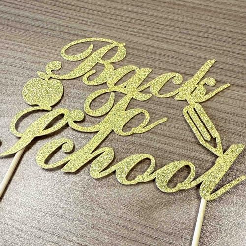 Back to School Cake Topper | Gold Glitter Welcome Decoration
