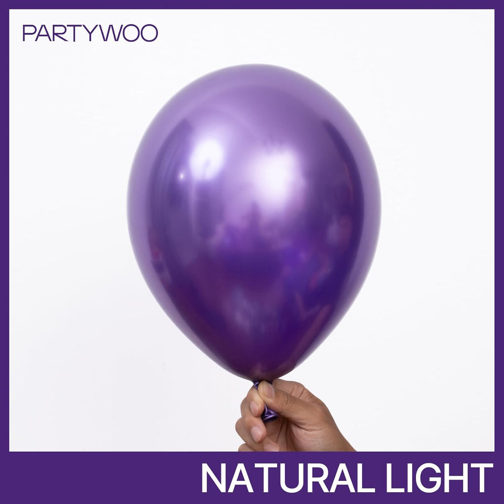 PartyWoo Metallic Purple Balloons - 140-Piece Chrome Balloon Arch Kit for Graduation, Wedding & Birthday Decor