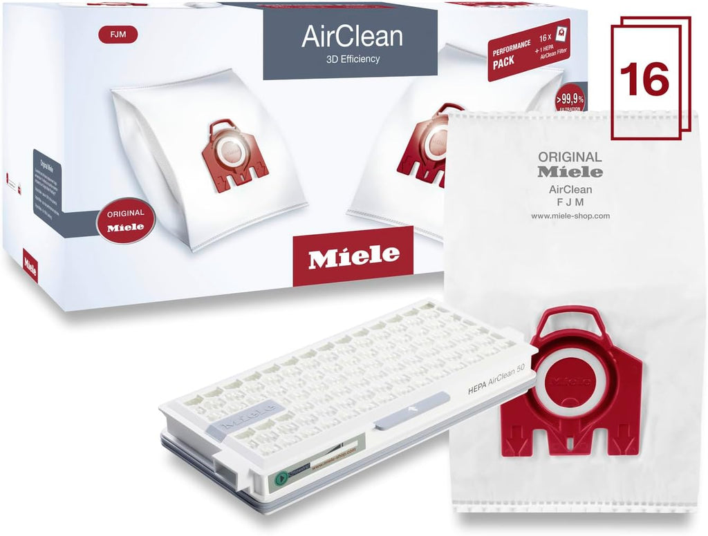 Miele Original Performance Pack - 16 AirClean 3D Efficiency FJM Bags & HA50 HEPA Filter | Compact C1/C2, S6/S4