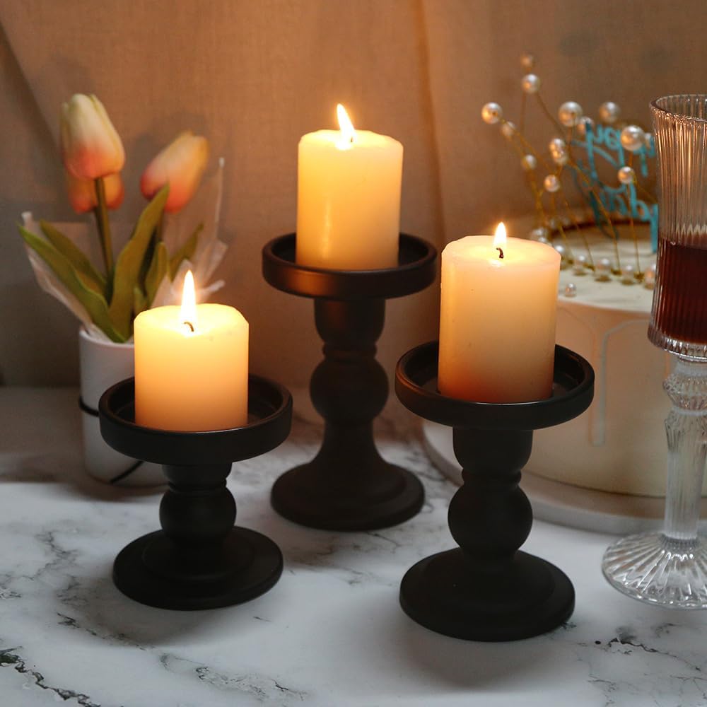Skiennix 6-Piece Black Glass Candlestick Set - Elegant Crystal Holders for Weddings & Home Decor