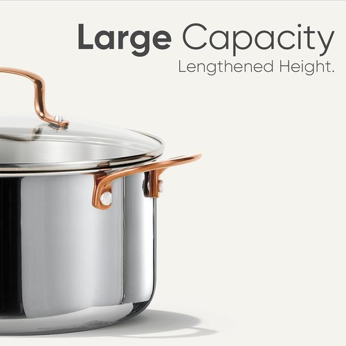 CAROTE 6 Qt Tri-Ply Stainless Steel Stockpot - Non-Toxic Soup Pot with Lid | Even Heating, Oven Safe, Induction Compatible, Silver