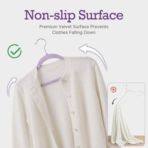 HOUSE DAY Velvet Hangers - 60 Pack Non-Slip Heavy Duty Felt Hangers | Lt-Purple Space-Saving Design