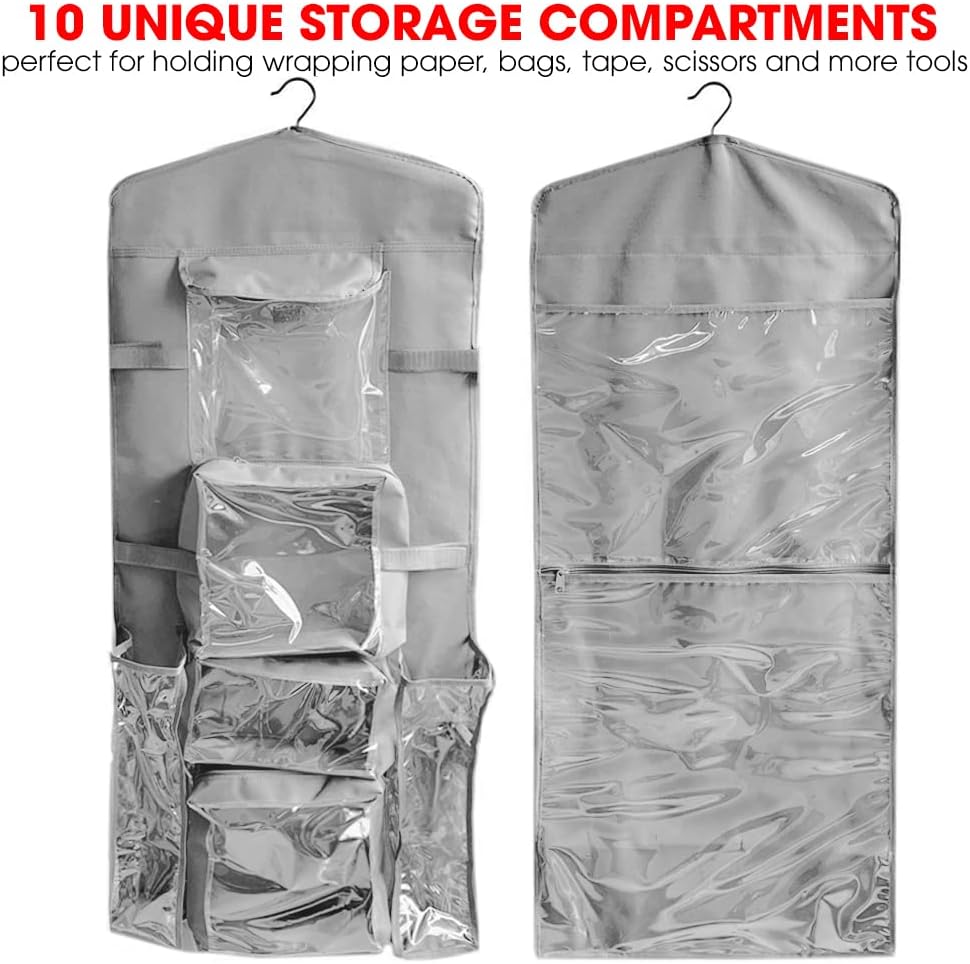 Primode Wrapping Paper Organizer - Over The Door Storage for Gift Wrap, Bags & Accessories | 40”x17” Gray