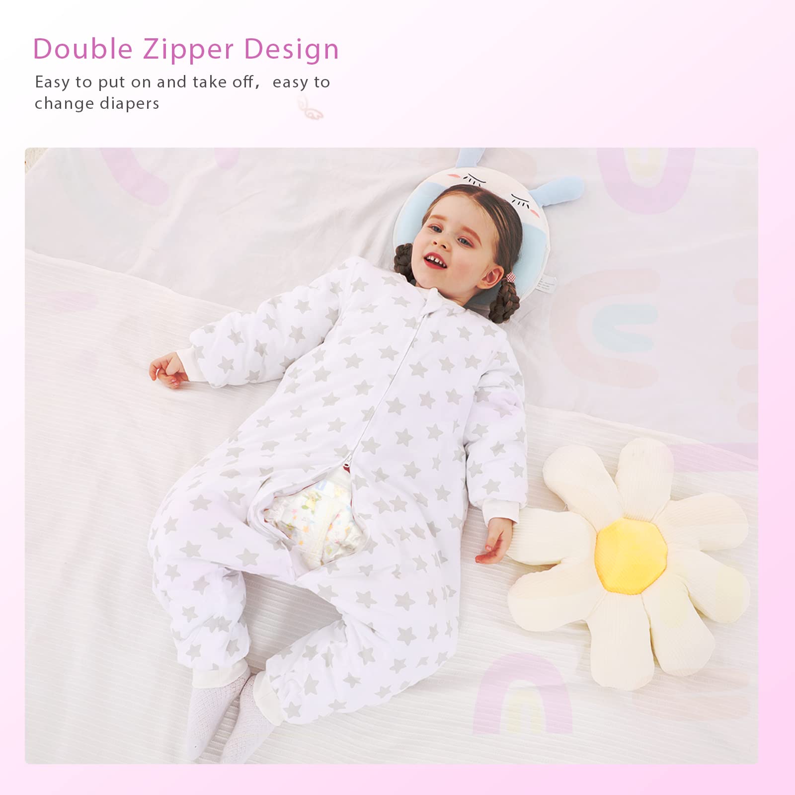 WONDAY Toddler Sleep Sack with Legs, 2.5 TOG Winter Wearable Blanket, Cozy Cotton Walker Sleep Sack for Boys & Girls 3T 4T 5T