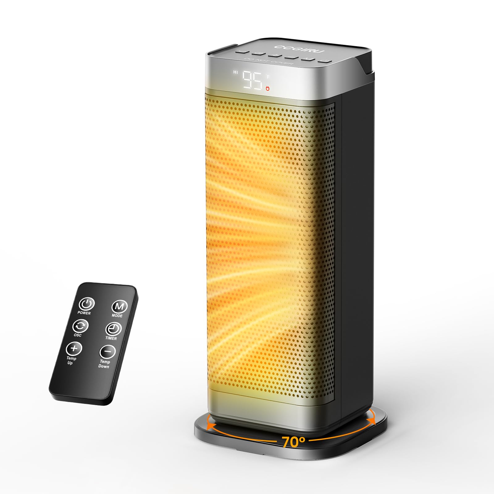Space Heaters for Indoor Use, CCGIRU 1500W Electric Fast and Safety Heaters with 70°Oscillating, Remote,PTC Ceramic Heater for Office Bedroom