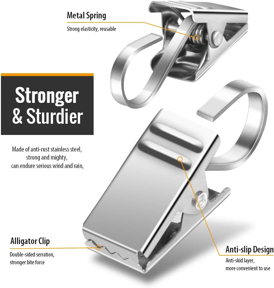 Teenitor Curtain Clips - 25 Pack Stainless Steel Hooks for Hanging Curtains | Perfect for Decorations
