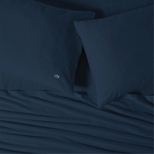Lacoste 100% Cotton Percale 4-Piece Sheet Set – Cool, Crisp, Matte, and Durable, Oeko-Tex Certified – Solid, Navy, Queen