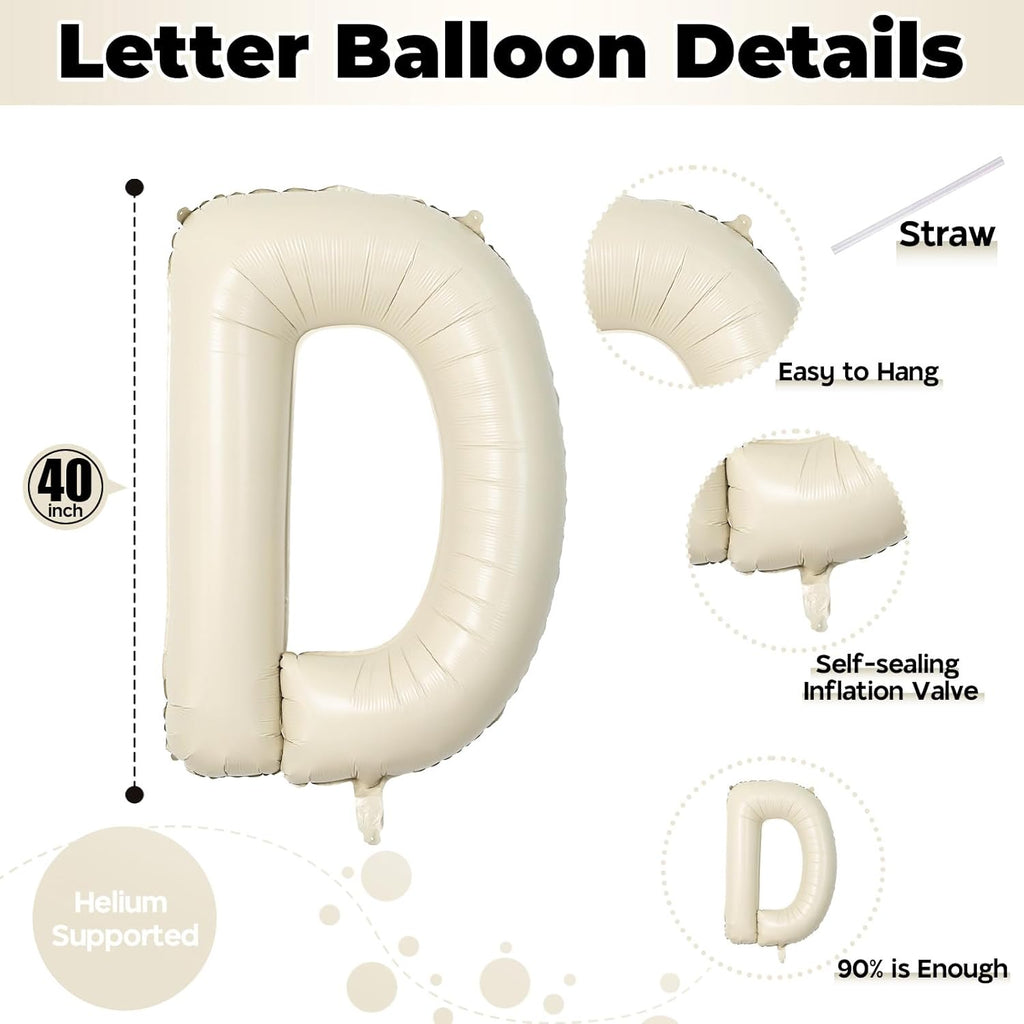 Skiennix Mylar Balloon Letter D - 40 Inch Custom Beige Foil Decor for Girls' Birthday Parties