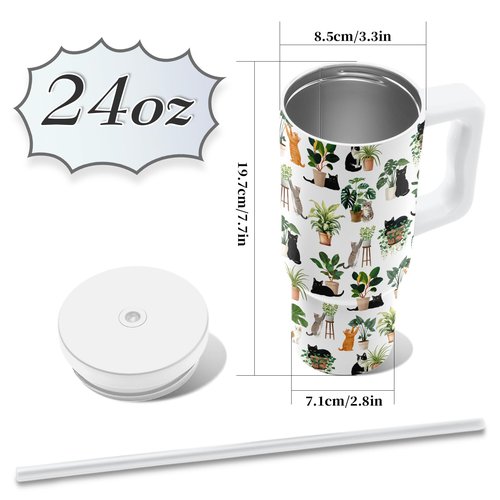 Plant Gifts for Women Girls, Gardener Plants Tumbler with Handle 24 oz, Insulated Stainless Steel Crazy Black Cats Coffee Mug Cup, Gardening Gifts for Plant Lovers Women