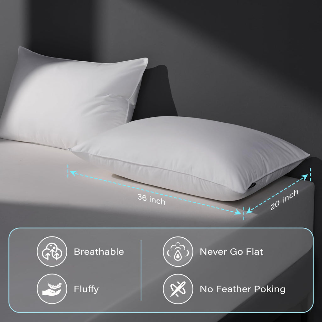 DOWNSTORIA Goose Feather Down Pillow King Size Set of 2, Hotel Collection Bed Pillows for Sleeping, 2 Pack, Down Surrounded Soft Medium Firm Pillows for Side Back Sleepers 20 x 36 in.