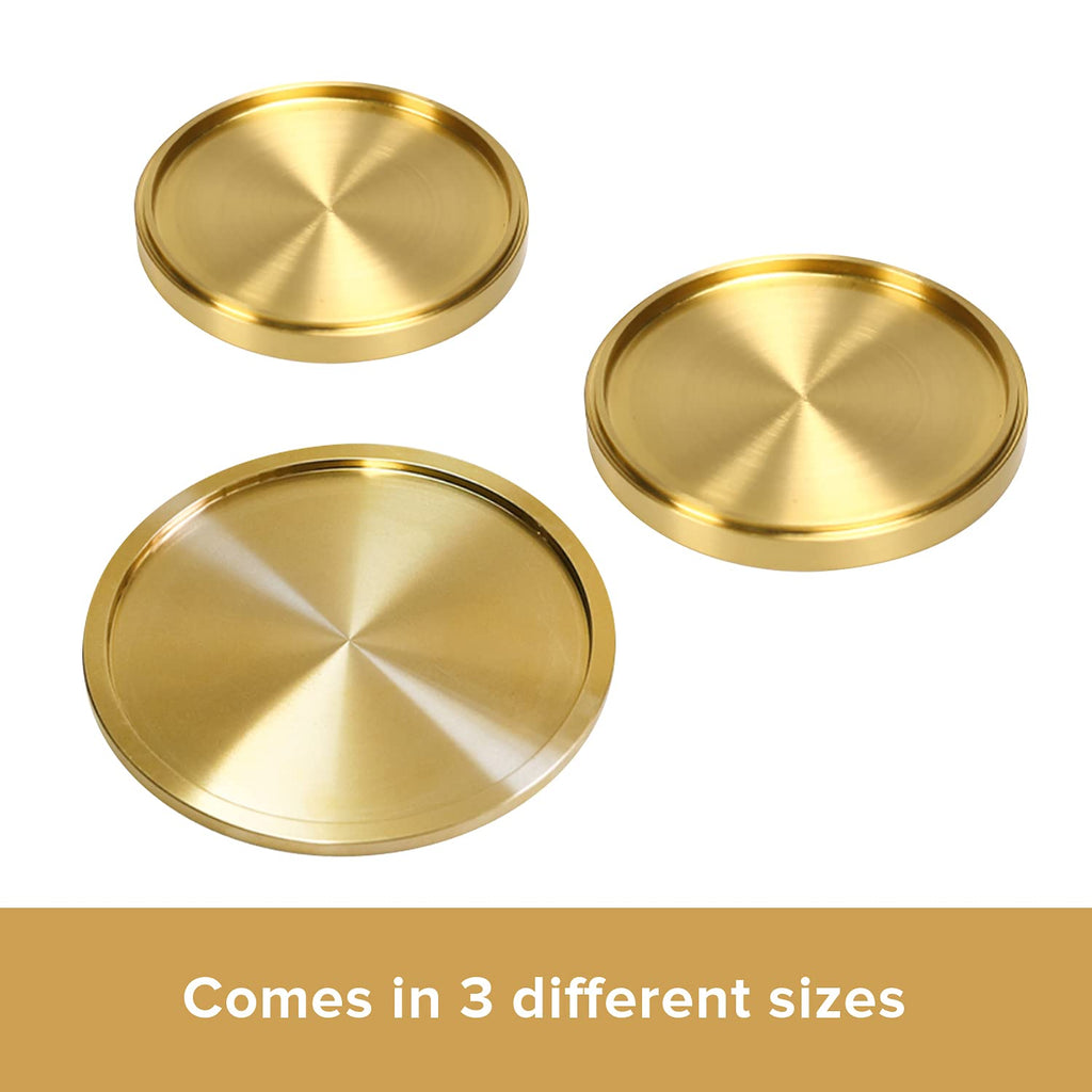 Heavy Brass Coasters for Drinks (6-Pack) - Solid Bronze Gold Coasters - Classy MCM Style Premium Coaster Set - 5 Star Hotel Table & Bar - Board Room Elegant Copper Cup Holder - L