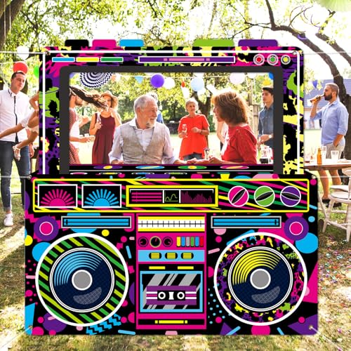 Neon Radio Boombox Photo Booth Prop - 80s & 90s Party Decoration