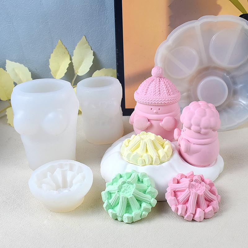 Snowman and Bonfire Silicone Candle Molds - 4 Pieces for DIY Candle, Resin, Soap, Clay Crafts