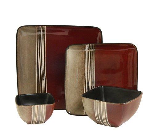Elama Downtown Loft 16 Piece Double Bowl Stoneware Dinnerware Set with Service for 4