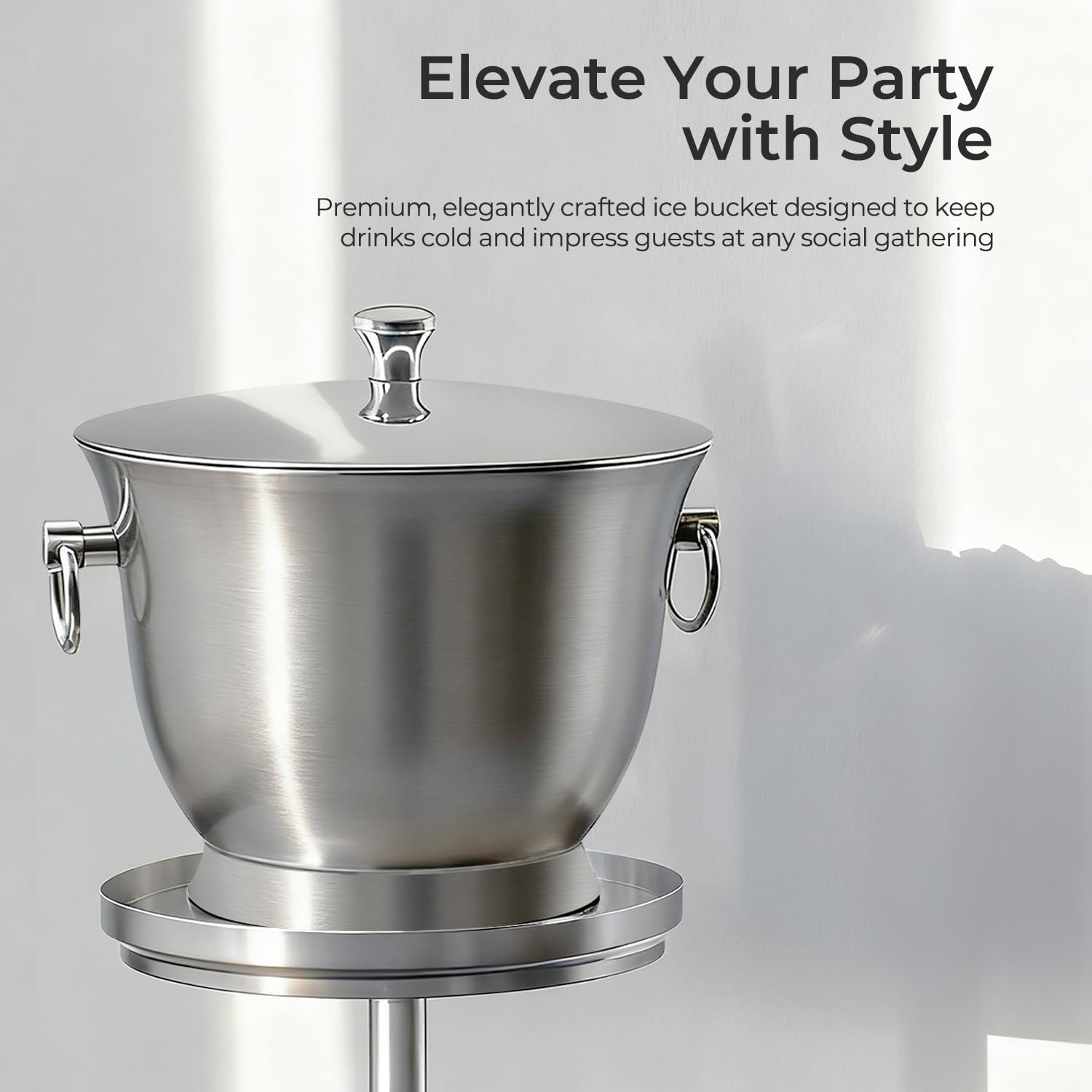 Fortune Candy Insulated Ice Bucket, 3.3 L, Double Walled 18/8 Stainless Steel Ice Bucket with Ice Tongs and Lid
