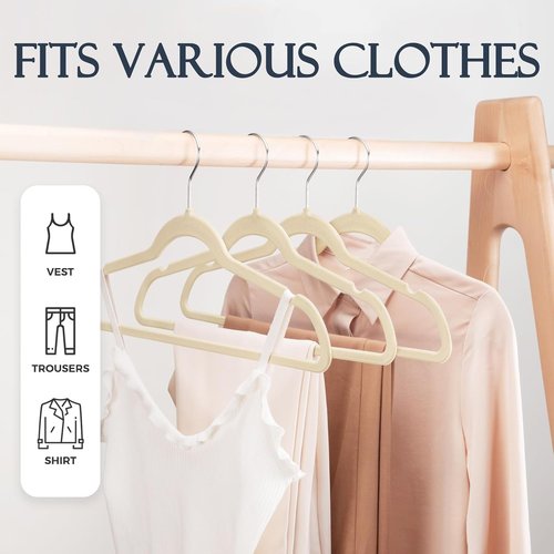 HOUSE DAY Beige Velvet Hangers - Non-Slip Heavy-Duty Clothes Hangers | 20 Pack with 360° Rotating Hook