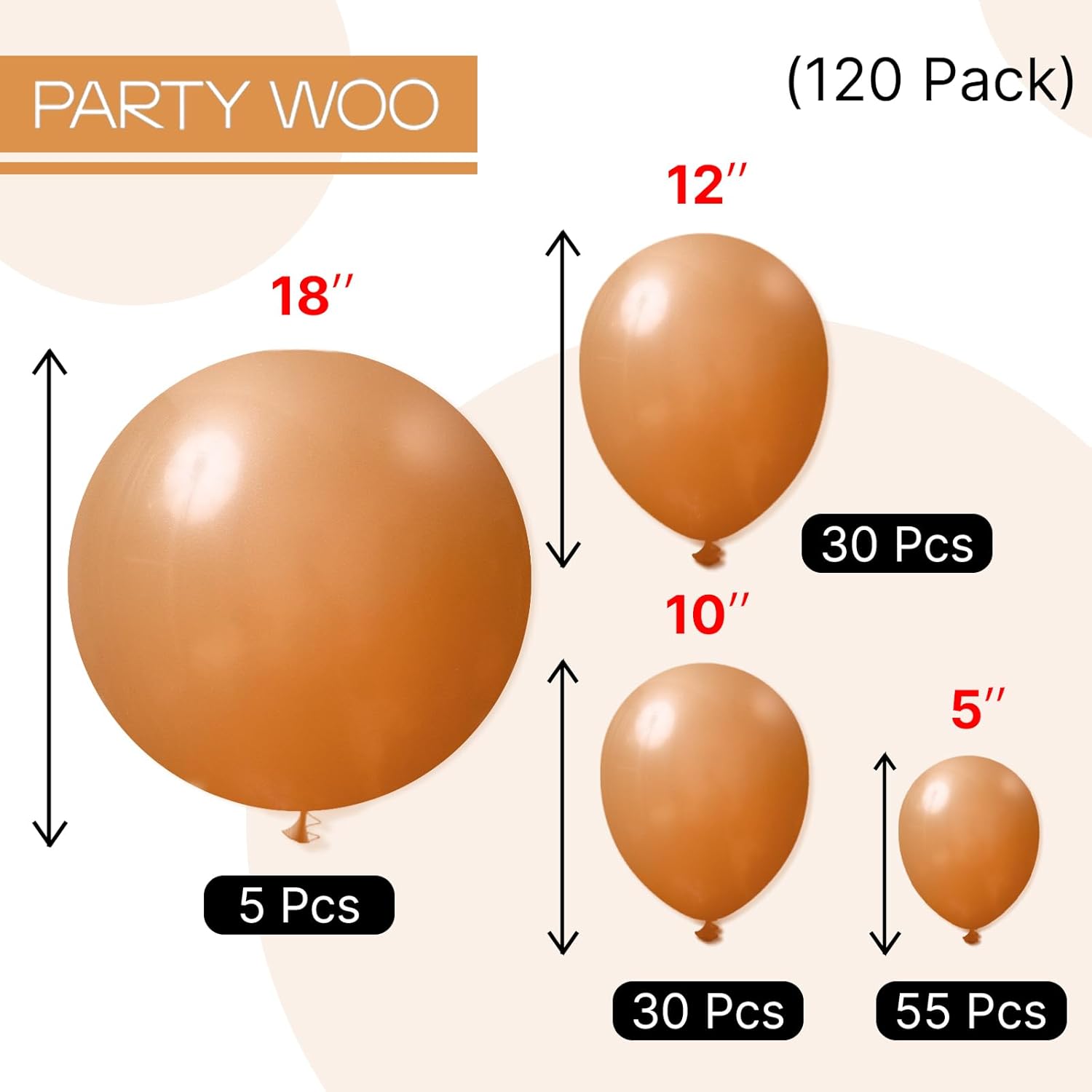 PartyWoo Tan Balloons - 120 Pcs Boho Neutral Latex Balloon Arch Kit for Birthday & Baby Showers | 5-18 Inch
