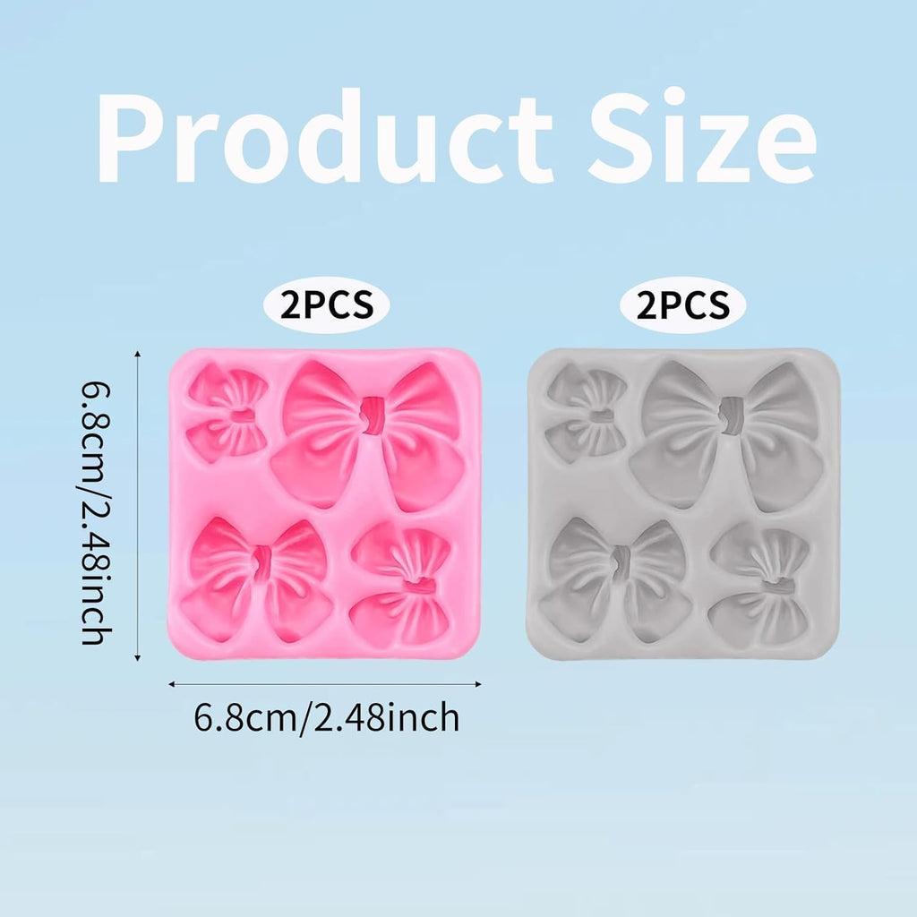 Skiennix Silicone Bow Molds - 4-Piece Set for Cakes, Cupcakes, Chocolate & Resin Crafts - Pink & Gray