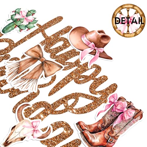 Cowgirl Birthday Cake Topper Western Cowgirl Theme Glitter Decor for Rodeo Party
