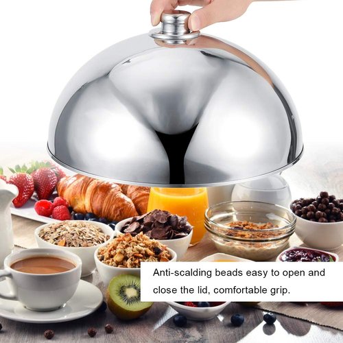 Dish Cover Lid, Polished Stainless Steel Food Serving Cover Cloche Dome Plate for Hotel Buffet Restaurant (12.5 inch silver tripod)