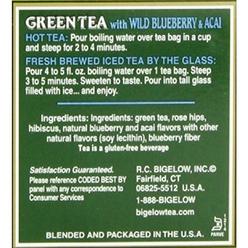 Bigelow Green Tea with Blueberry, 20 Tea Bags (Pack of 6)