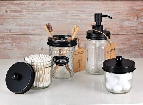 Amolliar Mason Jar Liquid Soap Dispenser Lid, Rust Proof Stainless Steel, Cute Farmhouse Decor for Kitchen, Bathroom, Bath, Refill Liquid Soap Pump for Hand Soap, Dish Soap, Lotion Soap, Black 1 Pack