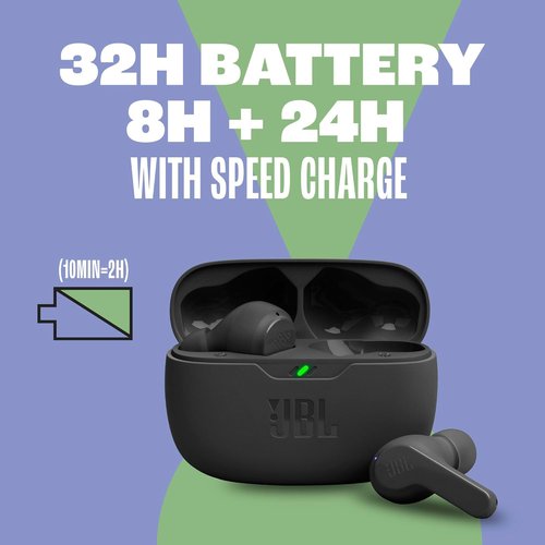 JBL Vibe Beam - True Wireless Earbuds with Deep Bass Sound & 32-Hour Battery Life | Bluetooth 5.2, Water Resistant (Black)