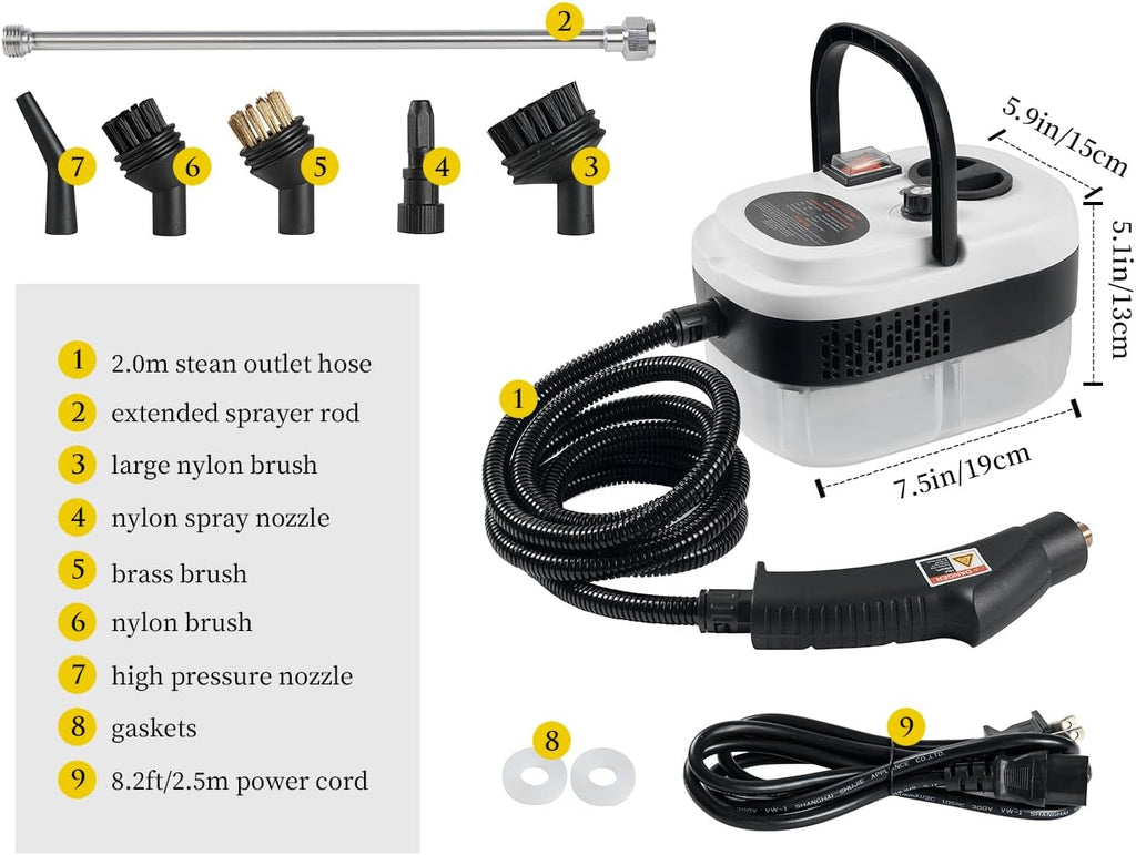 Skiennix 7-in-1 Steam Cleaner - 2500W High Pressure Handheld Steamer for Home, Car & Upholstery Cleaning