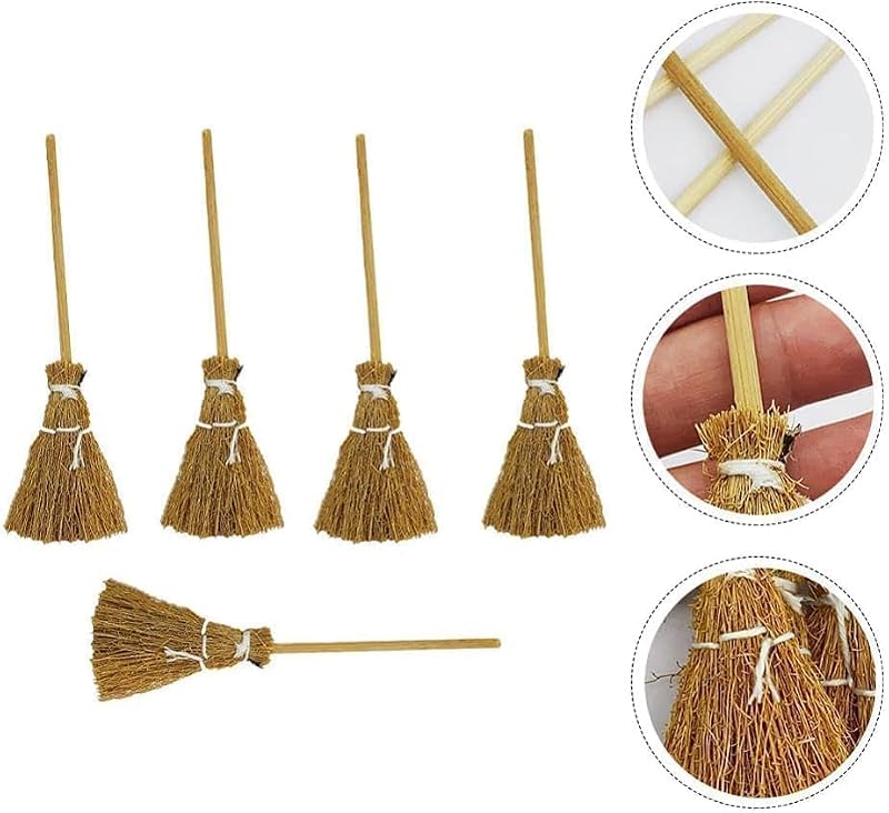 Miniature Witch Broomstick Set - 5 Cinnamon-Scented Props