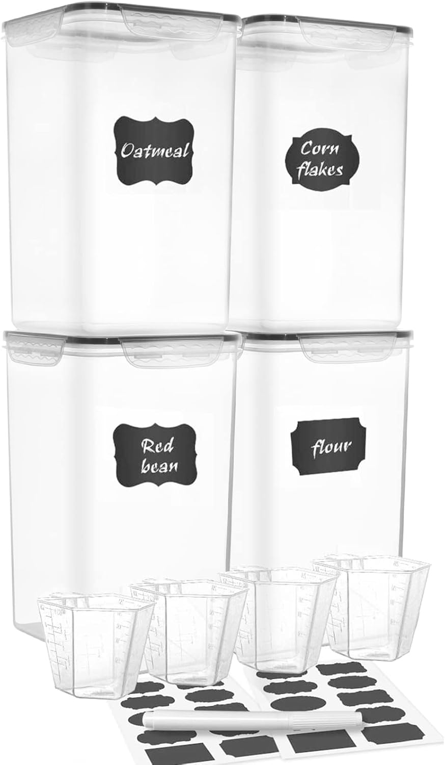 MCIRCO Extra Large 7QT Airtight Food Storage Containers - 4-Piece Set with Measuring Cups & Labels