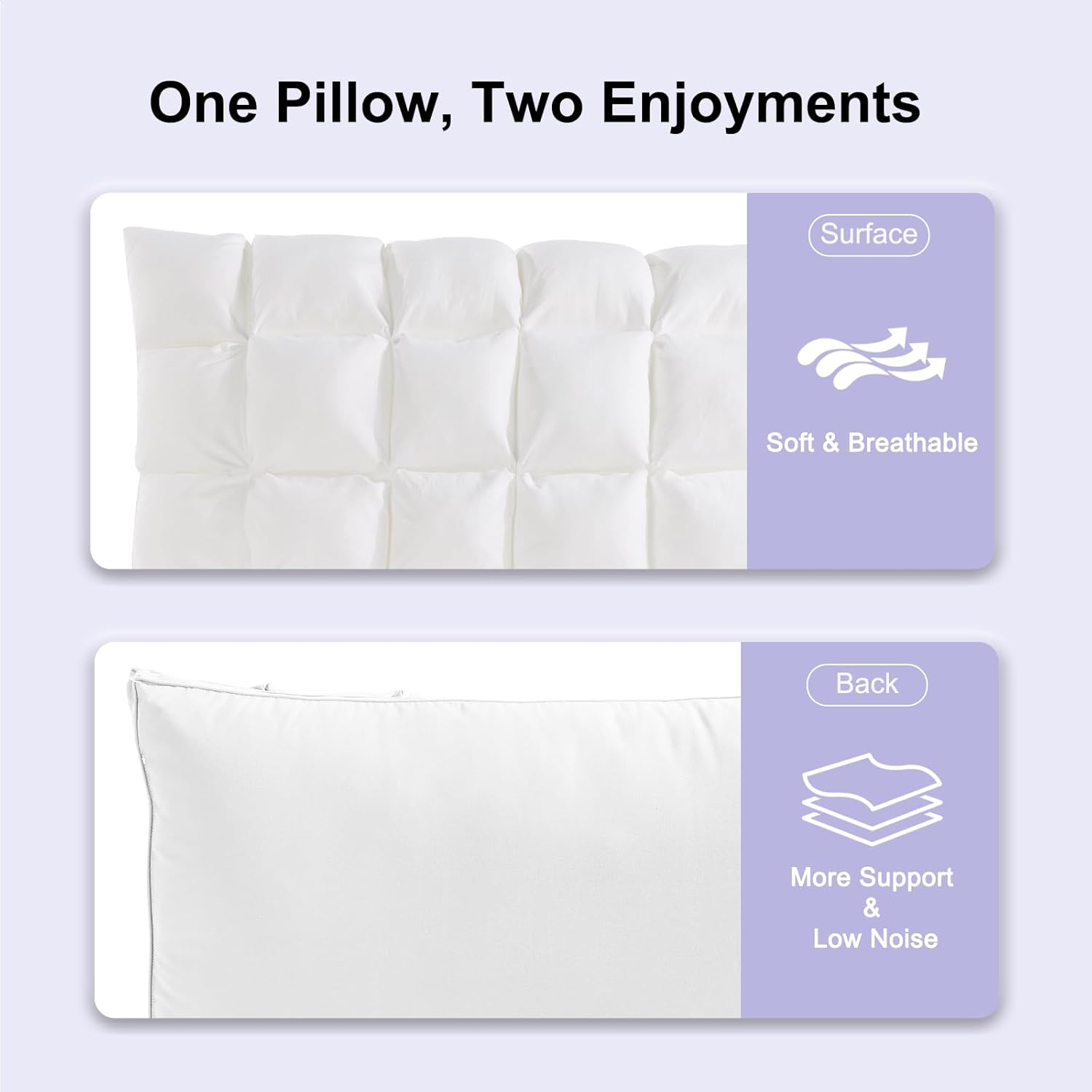 YOUR MOON Queen Size Pillows - Soft Down Alternative Set of 2 for Side Sleepers | Fluffy Gel Comfort (White)