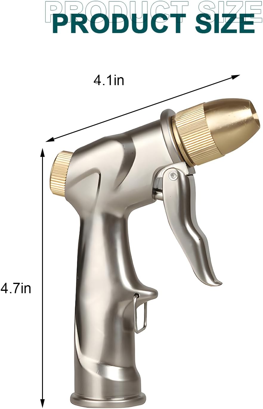 Upgraded Hose Nozzle - 100% Heavy Duty Metal Water Sprayer with 4 Spray Patterns for Lawn & Garden