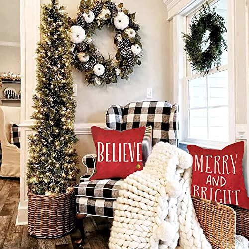 Christmas Pillow Covers Set of 4 - 18x18 Farmhouse Decor