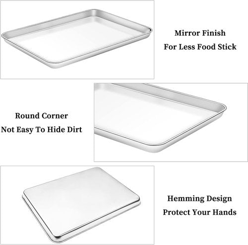 Deedro Baking Sheet Set - Stainless Steel Cookie Sheets with Cooling Racks | 2 Sheets + 2 Racks, 16 x 12 Inch