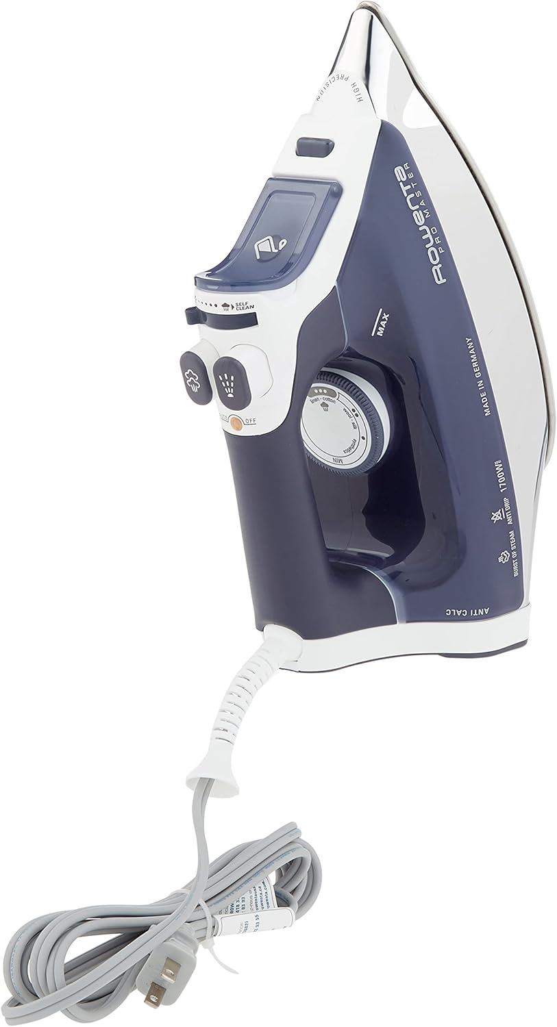 Rowenta DW9280 Steam Iron - 1800-Watt Digital Display with Stainless Steel Soleplate & 400 Holes - Blue