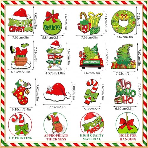 Christmas Tree Decorations 36pcs Wooden Ornaments Red Green White Holiday Decor