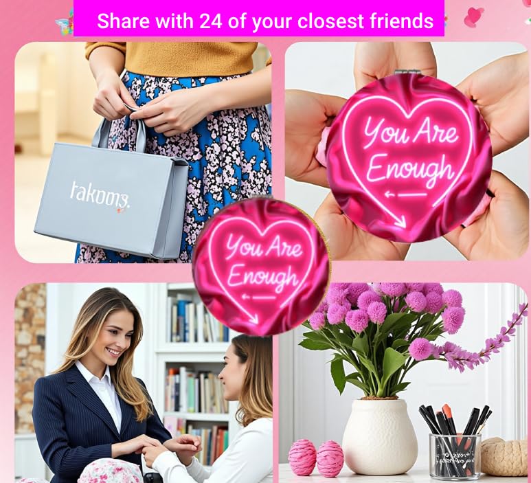Ammzus You Are Enough Pink Compact Mirror – Travel Pocket Makeup Mirror