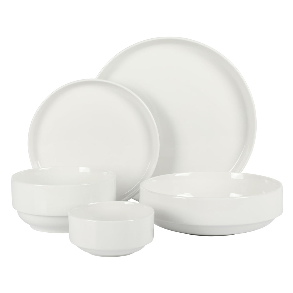 Gibson Home Rothernberg 40-Piece White Porcelain Dinnerware Set – Service for 8, Stackable Plates and Bowls, Durable Kitchen Dinner Set