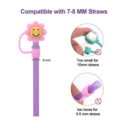 KEUYE Straw Covers & Tips for Starbucks Cups, Reusable Drinking Straw Protectors, Splash Proof Caps, 7-8MM Straw Tips, 6PCS
