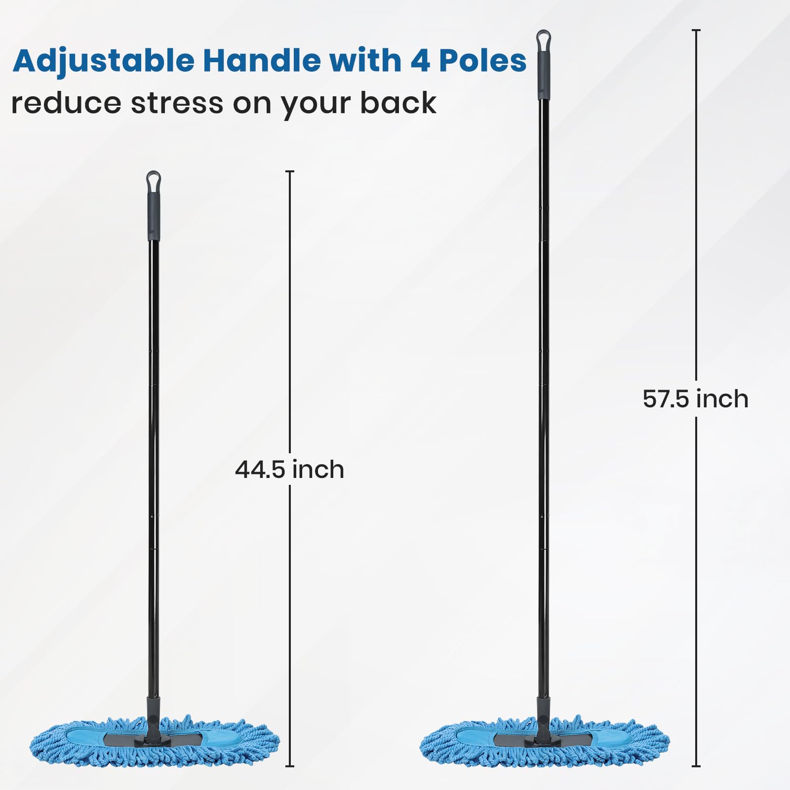 19 Inch Dust Mops for Floor Cleaning with 2 Mop Refill Pads Floor Duster with 58” Long Handle Microfiber Sweeper for Hardwood Tile Baseboard