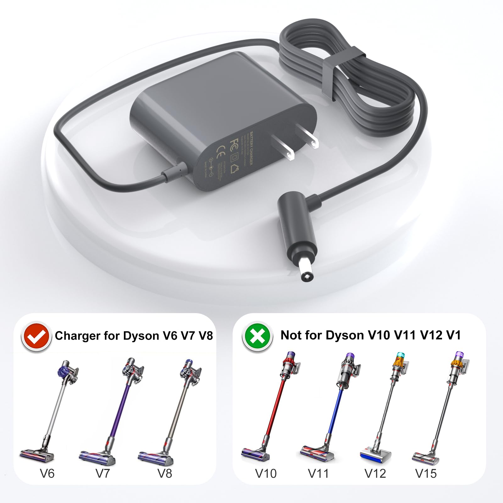 Onadrive Charger Compatible for Dyson V6 V7 V8 - Power Cord Only Compatible for Dyson V6 V7 V8 DC58 DC59 DC61 DC62 SV03 SV04 SV05 SV06 Cordless Vacuum Cleaner Model 967813-02 205720-02